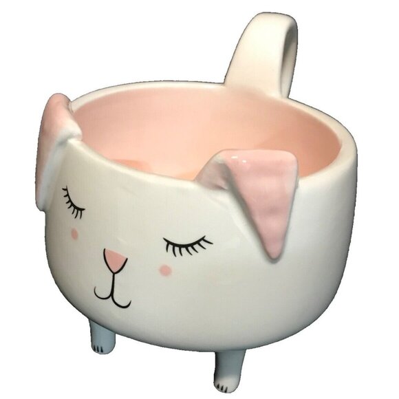 Ceramic Kitten Cat Mug Handle Legs Footed Adorable Arlington Designs White Pink - Picture 1 of 6